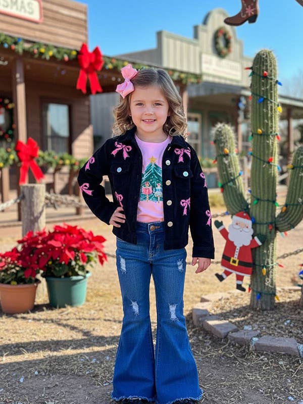 Pink sequin bow black corduroy girls jacket XCH03032 for wholesale by luluclothes