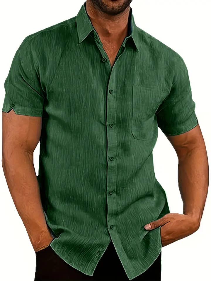 Lucky Avocado - Wholesale Button Down Shirt - Men's - Classic Solid Color Men's Casual Short Sleeve Shirt