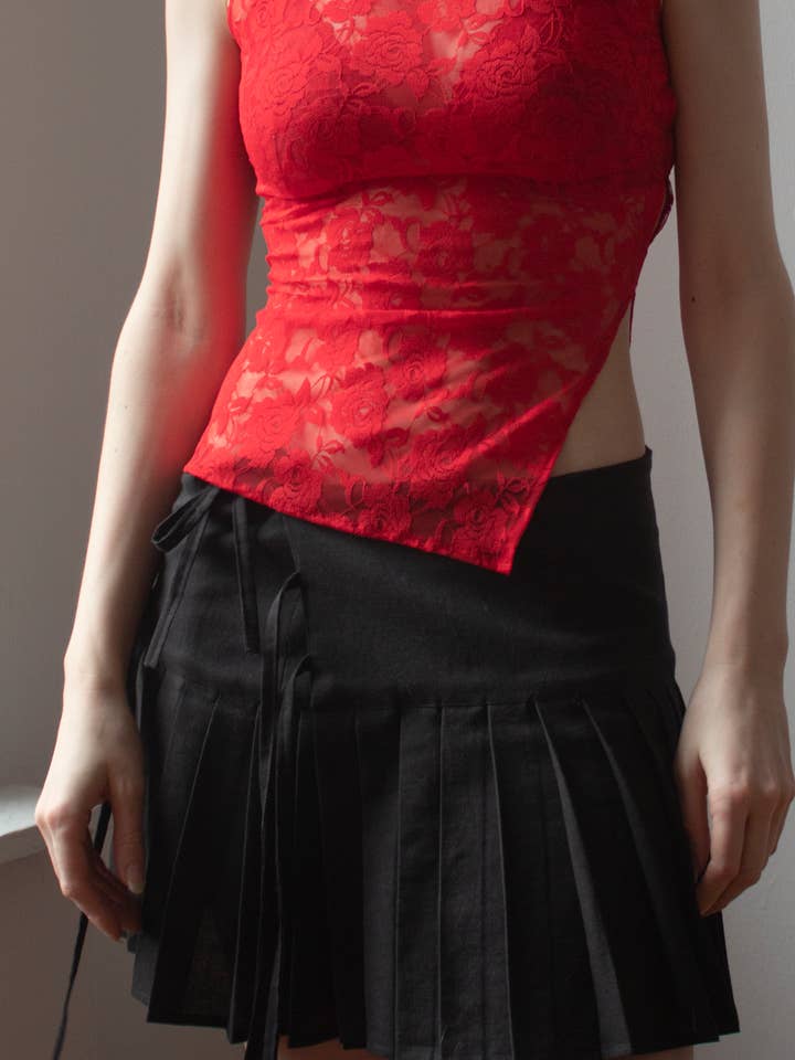 Jupe de tennis ajustable en lin mélangé pour la vente par Heather Stanko