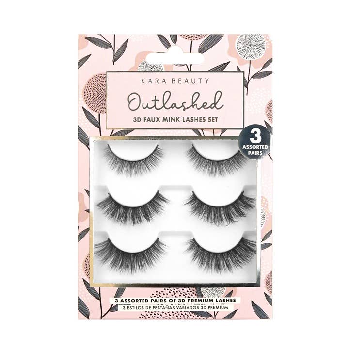 KA3206 OUTLASHED 3D Faux Mink Lashes 3 PAIRS ASSORTED for wholesale by Kara Beauty