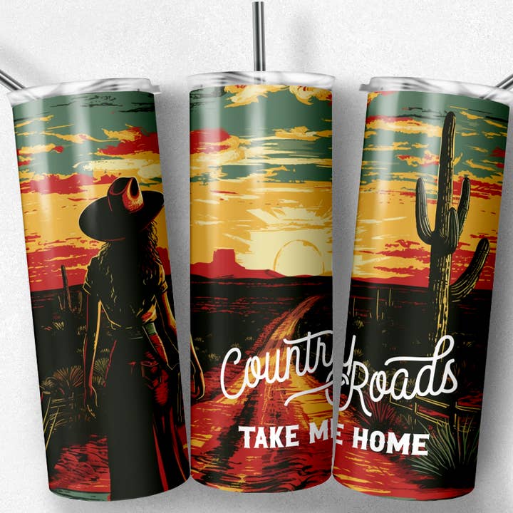 Country Roads Take Me Home Tumbler, Country Girl Tumbler for wholesale by So Peachy Designs
