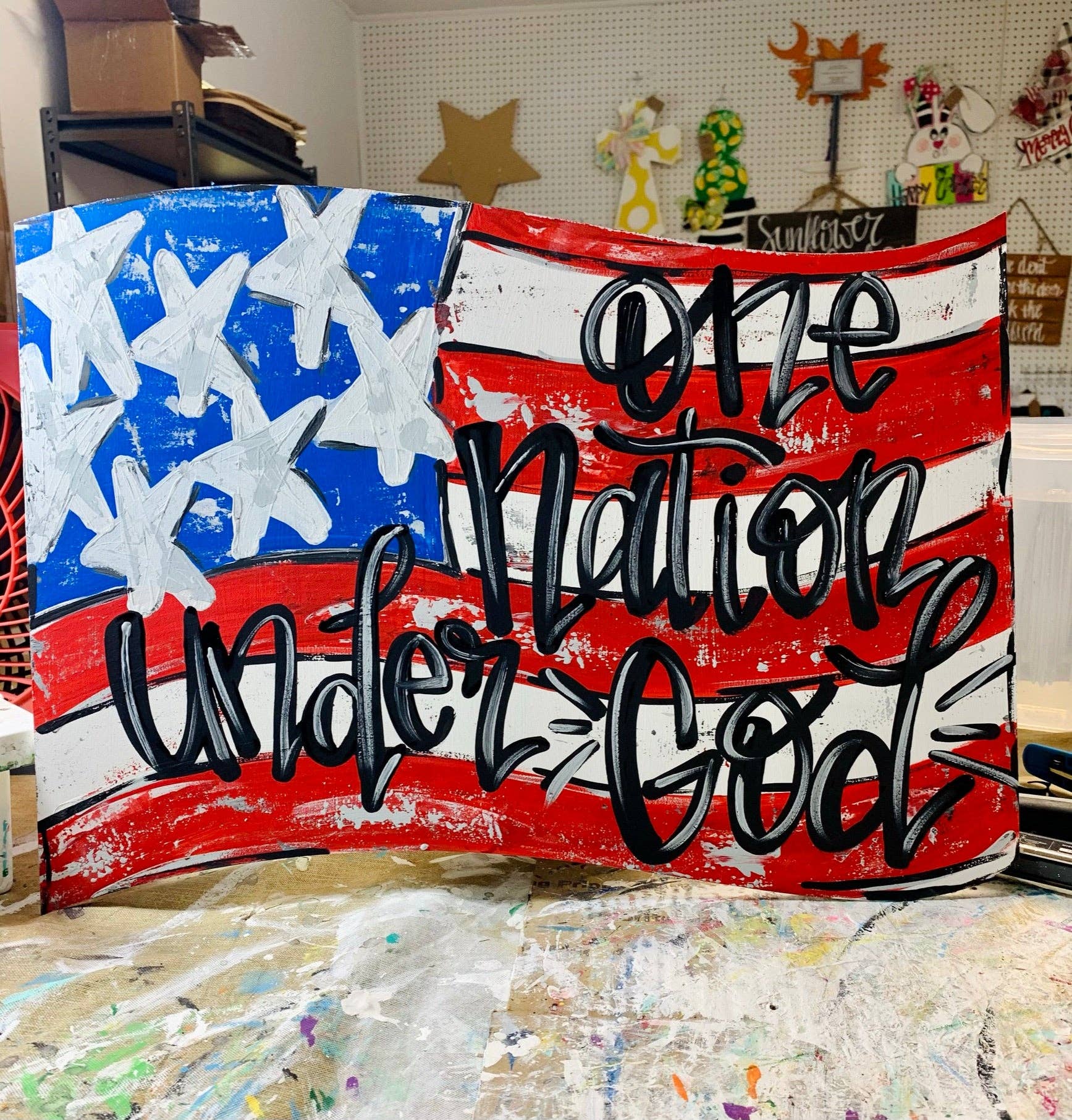 Sunflower Soul Art - Wholesale Door Hanger - American Flag door hanger, patriotic1