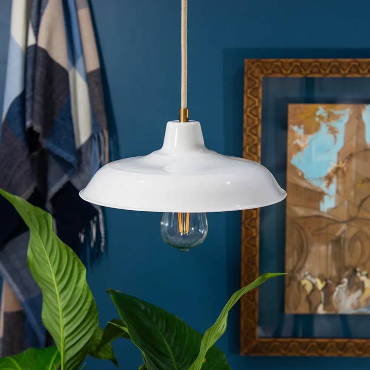 GABRIELLE wit geëmailleerde ronde linnen kabelophanging voor wholesale door REMINISCENCE HOME