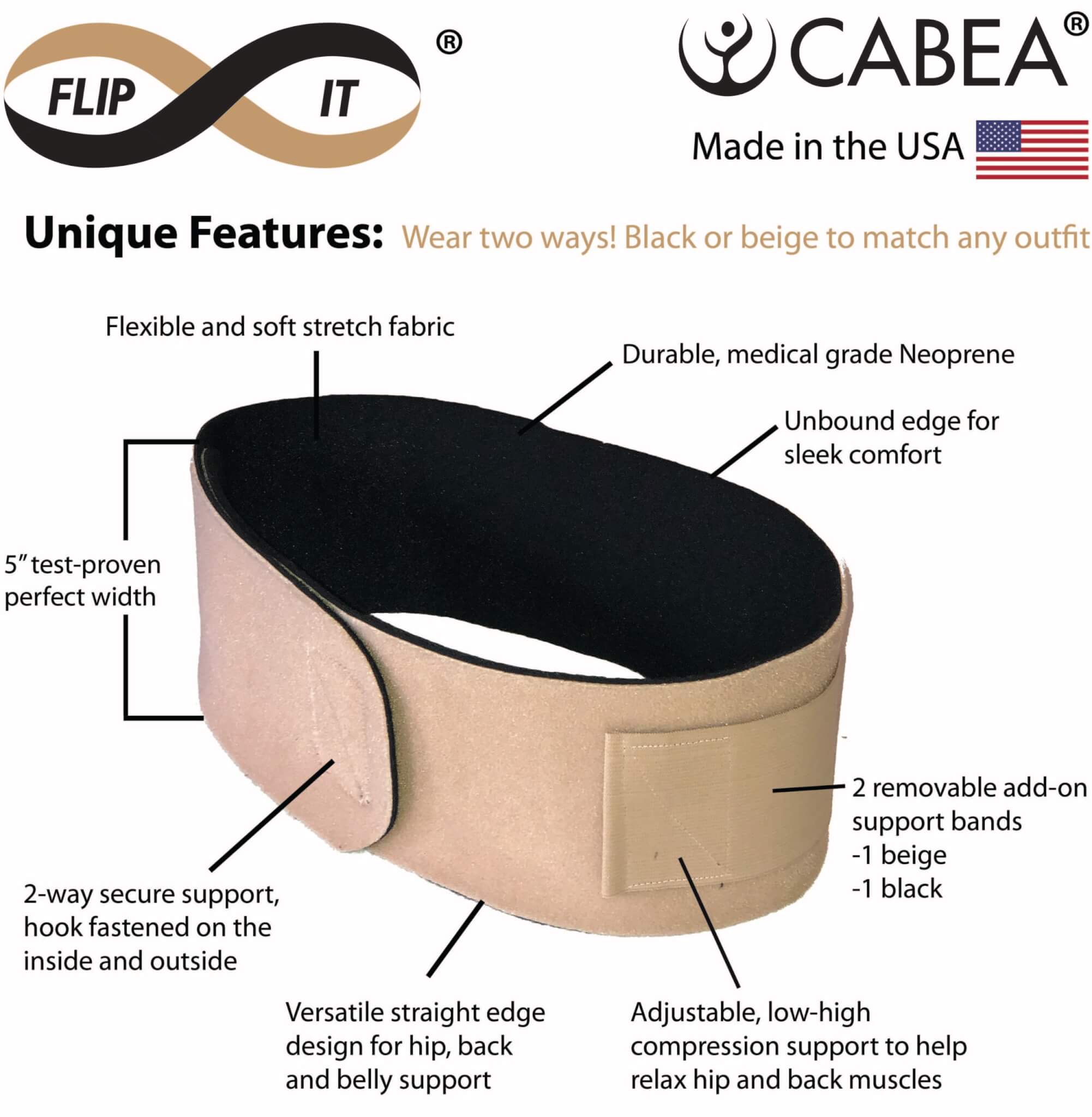 CABEA®, llc - Wholesale Belly Band - Maternity - Flip-It Reversible Belly Band- Black and Beige4