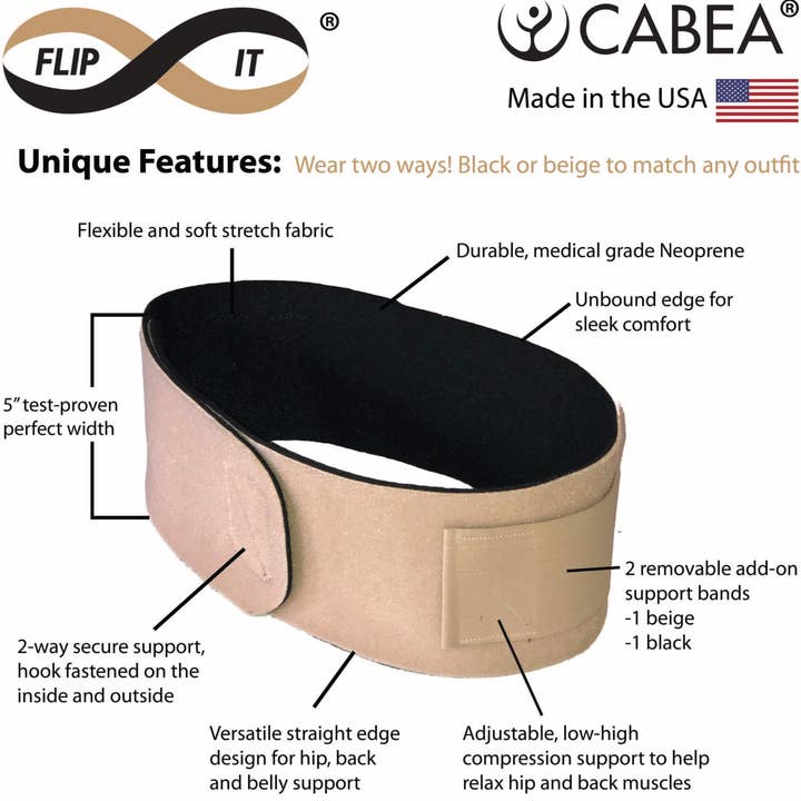 CABEA®, llc - Wholesale Belly Band - Maternity - Flip-It Reversible Belly Band- Black and Beige4