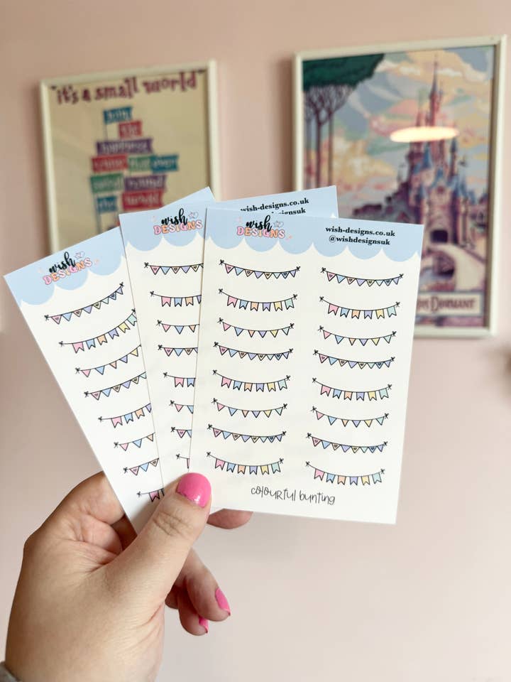 Colourful Bunting Vinyl Sticker Sheet for wholesale by Wish Designs