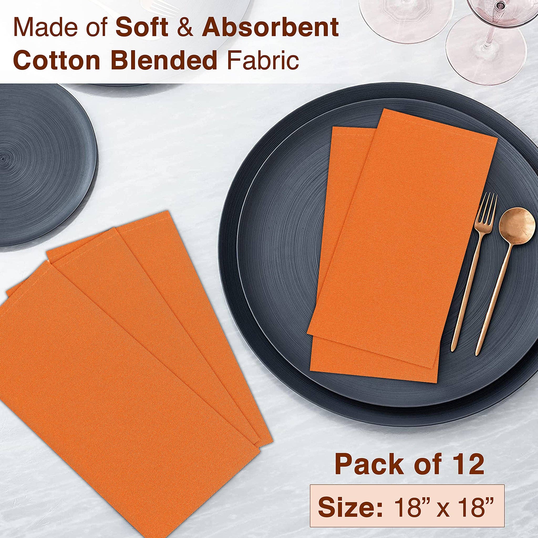 Orange 12-Pack Square Cloth Napkins Polycotton Twill, 18x18 inches for wholesale on Faire2
