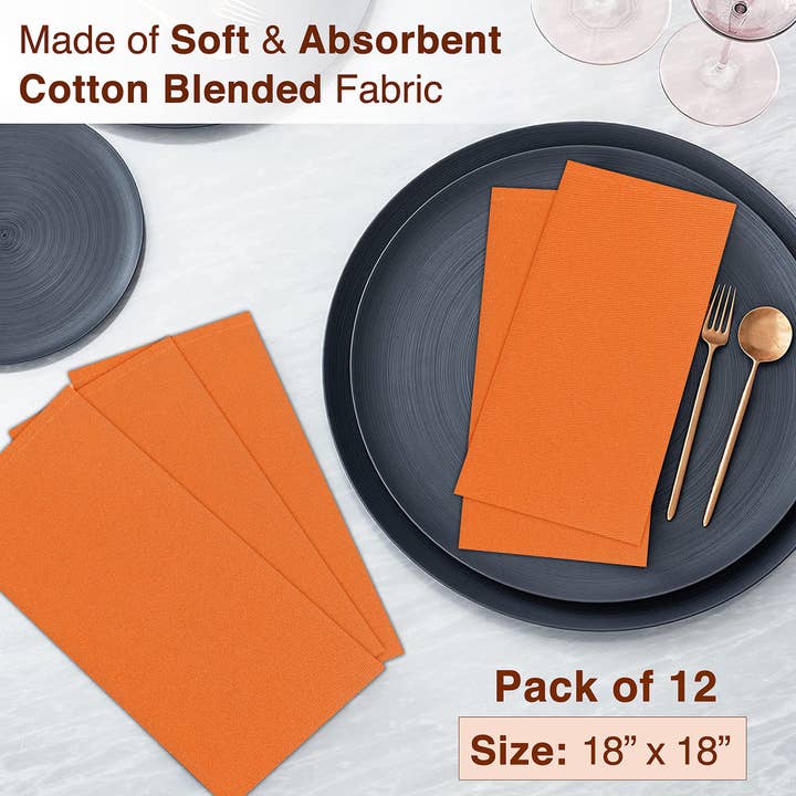 Orange 12-Pack Square Cloth Napkins Polycotton Twill, 18x18 inches for wholesale on Faire2