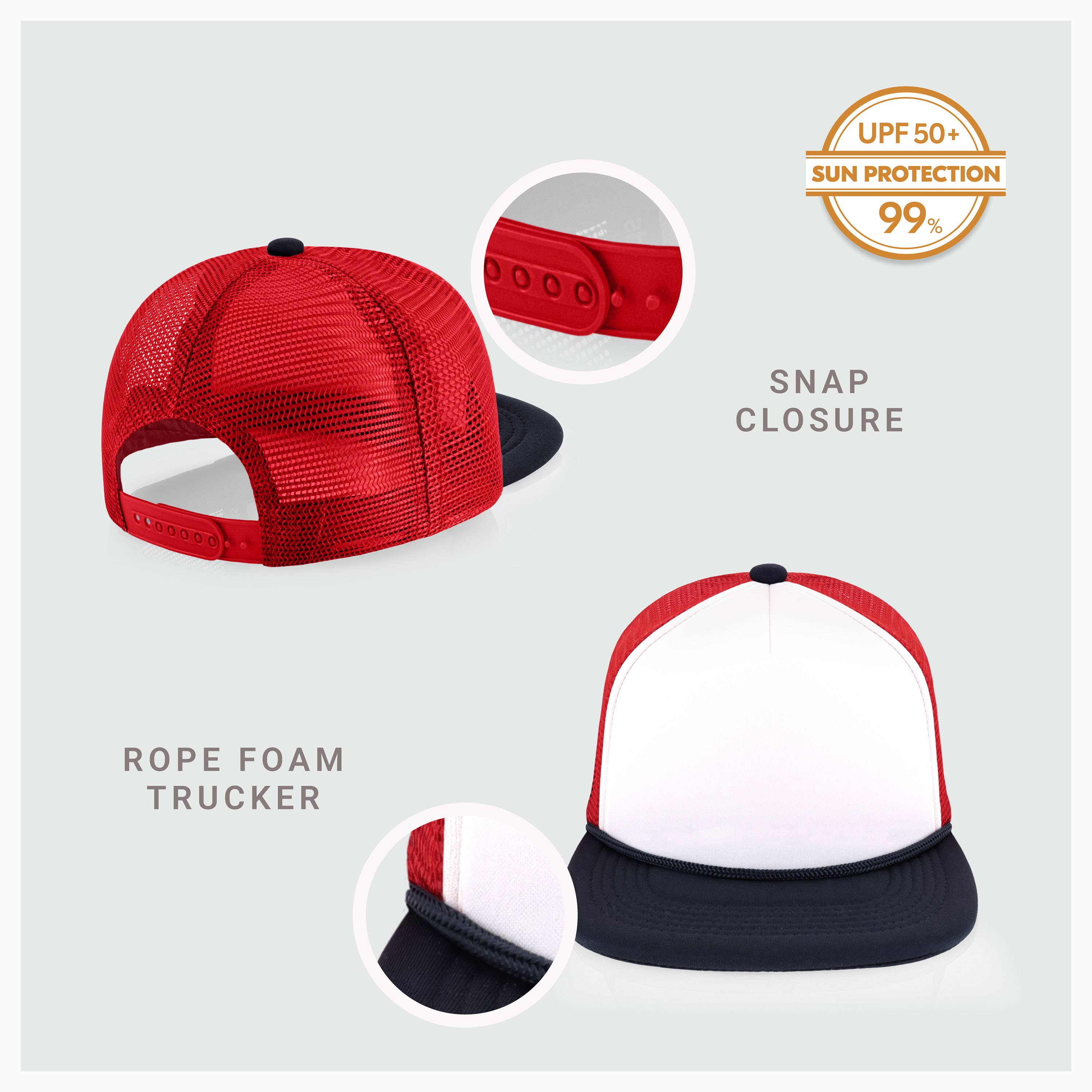 ChoKoLids - Wholesale Trucker Hat - Men's - CHOK.LIDS Plain Two-tone Foam Trucker Flat Bill Cap with Rop25