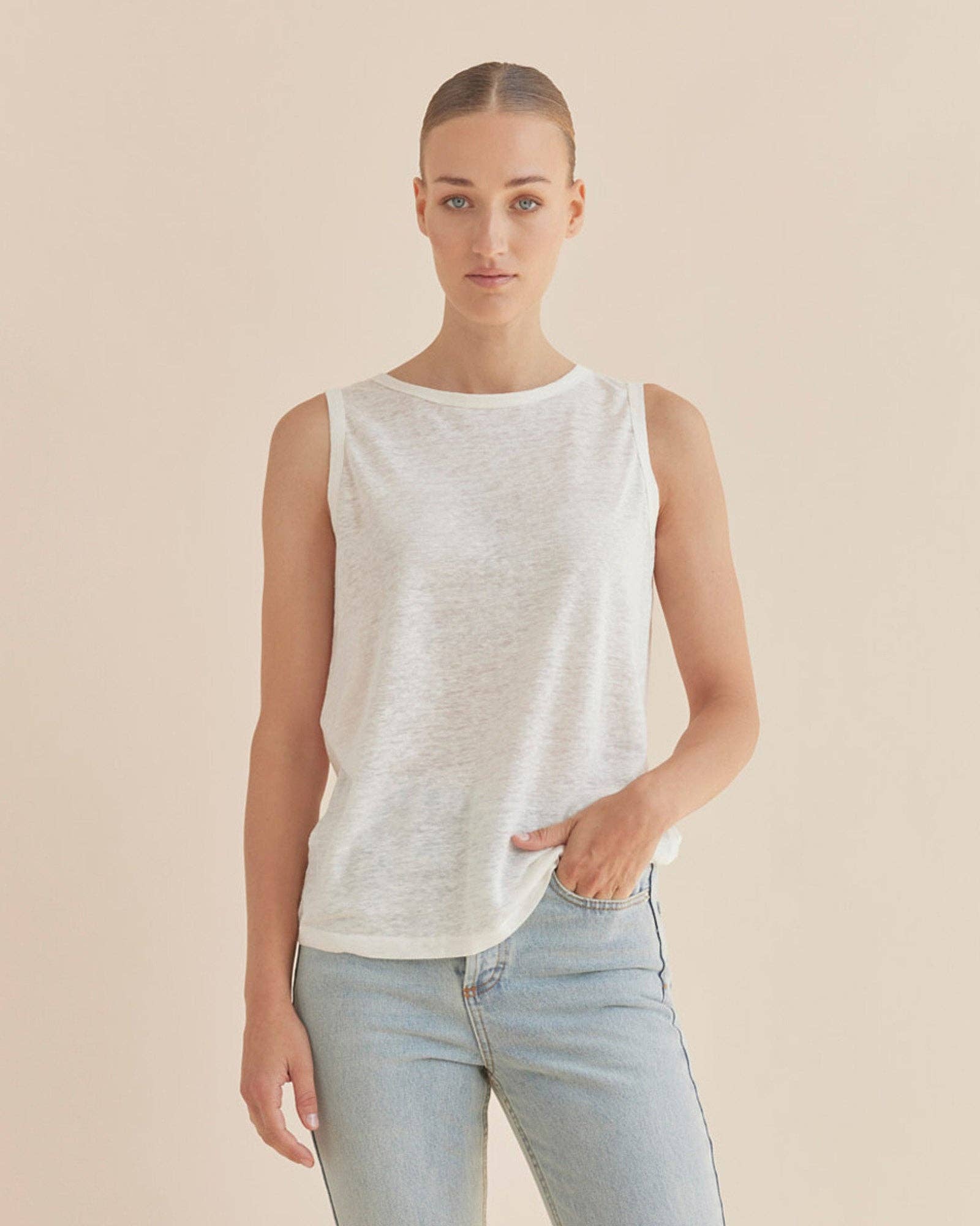 Aceline Linen Jersey Tank - Ivory for wholesale on Faire