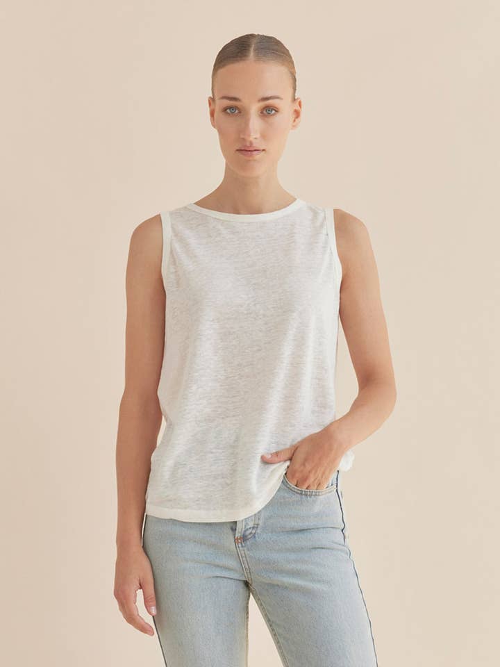 Aceline Linen Jersey Tank - Ivory for wholesale on Faire0