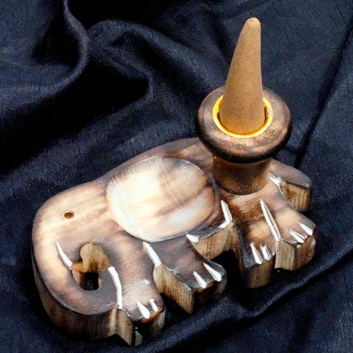 Wood Backflow Cone Burner - Elephant for wholesale by R. Expo/Song of India