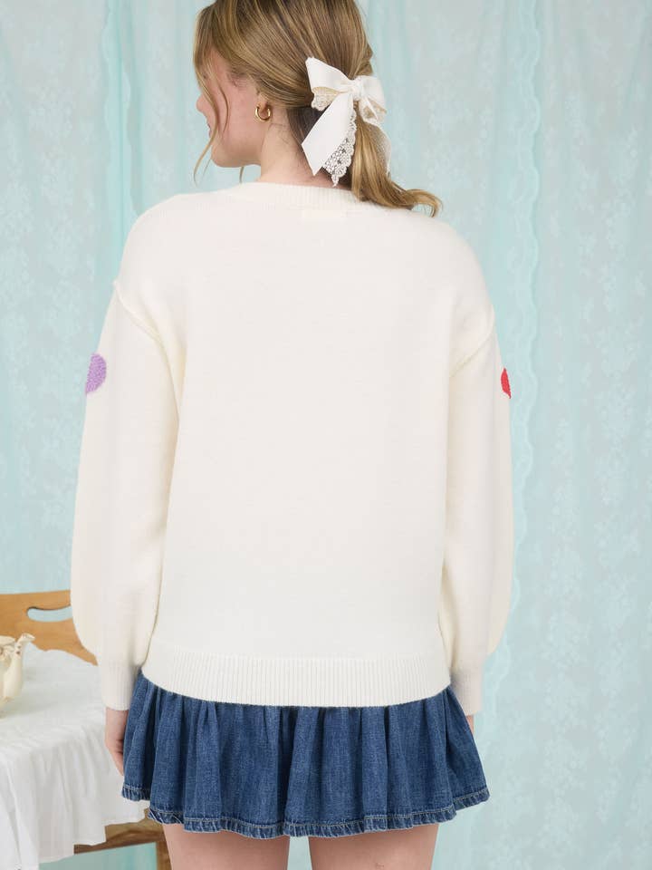 Blu Pepper - Wholesale Knit Sweater - Women's - MULTICOLOR HEART CREWNECK KNIT PULLOVER SWEATER6