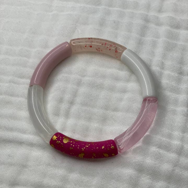 Manacreations – wholesale Beaded bracelet – Elastic bangle bracelets in pink and mauve tones