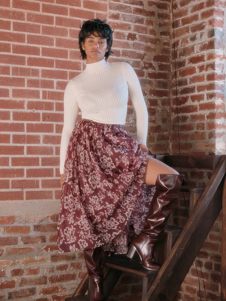 Floral Organza Pleated Circle Midi Skirt for wholesale by Promesa USA