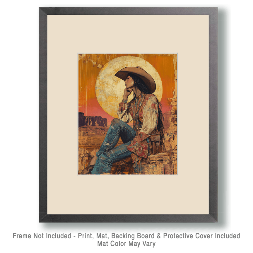 Mowbi - Wholesale Art print - Vintage Southwest Cowgirl - Wall Art Print - Coastal Cowgirl  8"x10" Artwork - 11"x14" Mat1