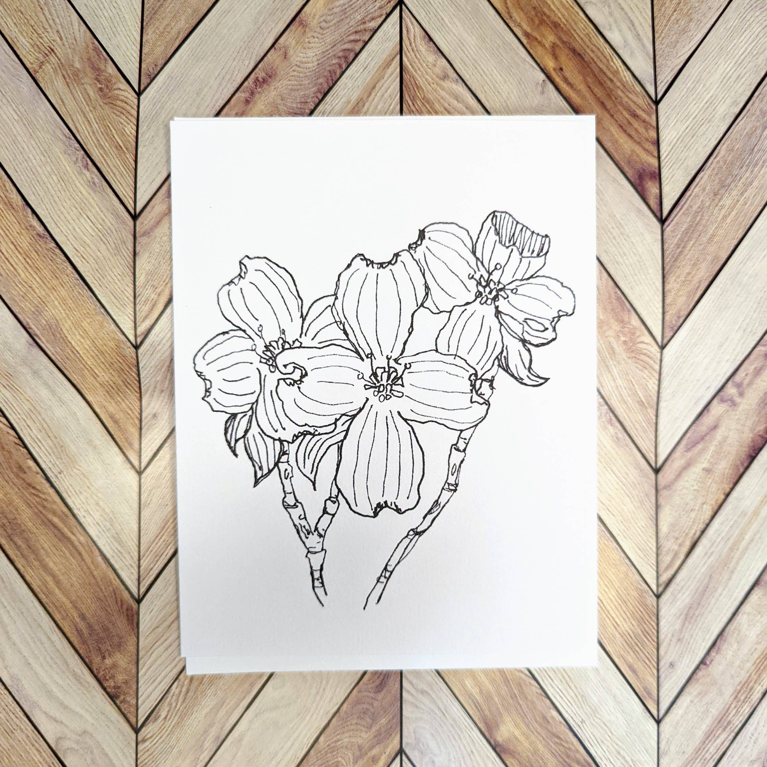 Ashley Laren Art - Wholesale Everyday Greeting Card - Dogwood Flowers Ink Drawn Greeting Cards2