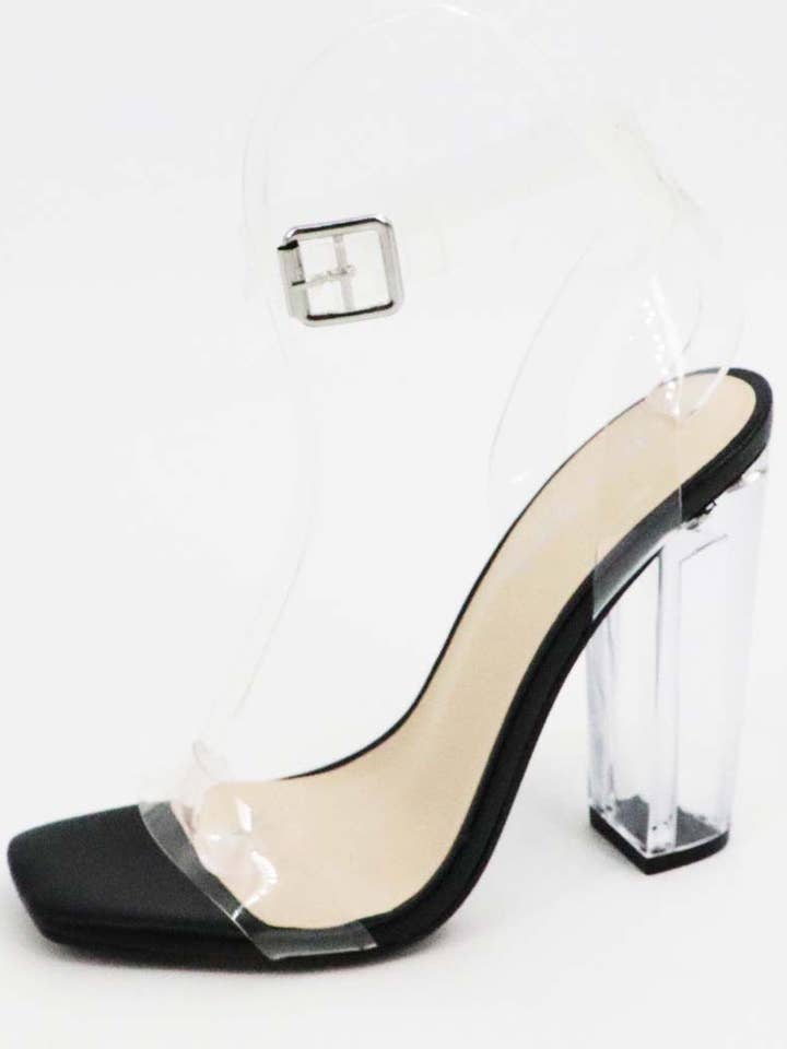 Mars Sky Shoes Wholesale - Vente Talons hauts – femme - Sandale en bambou à talon en lucite pour femmes, bout carré, bride de cheville transparente