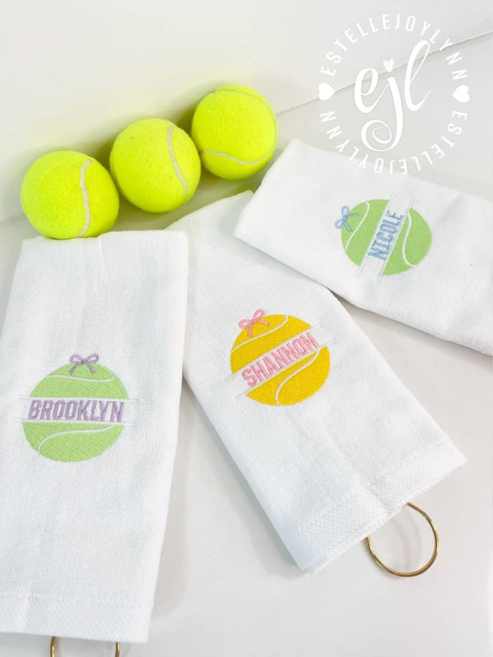 Tennis Ball Towel with Gold Grommet and Clip / Customized for wholesale by EstelleJoyLynn, LLC