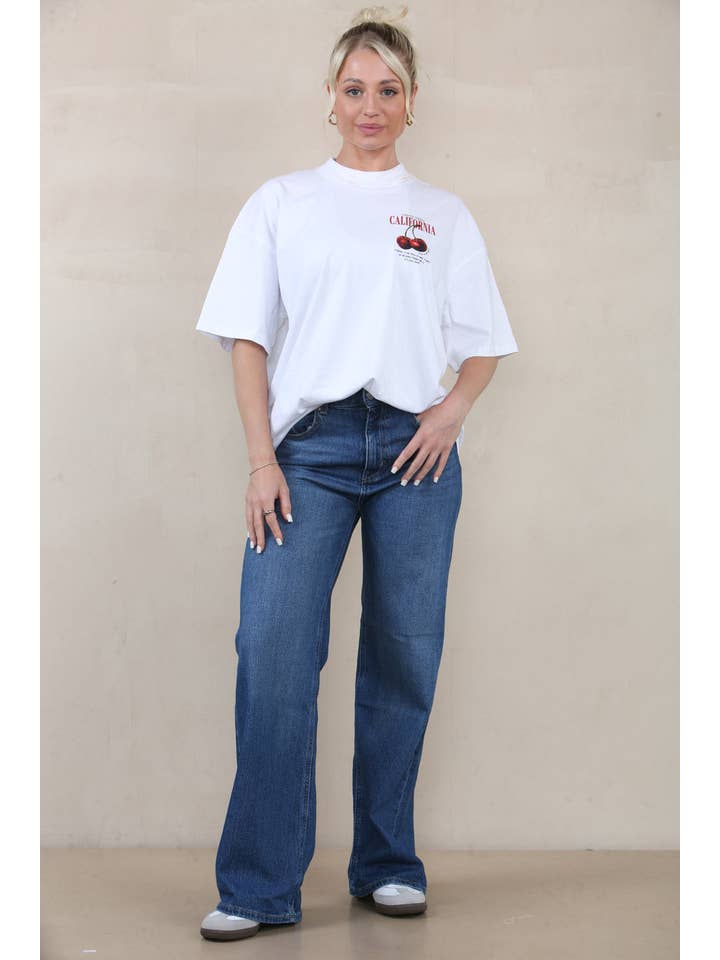 White Women 220GSM Oversize T-Shirt In California Cherry Print for wholesale on Faire