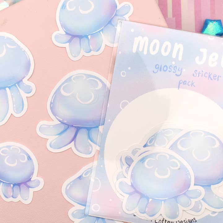 Moon Jellyfish Sticker Pack for Planners and Journals for wholesale by Kingsfoil and Coffee Designs