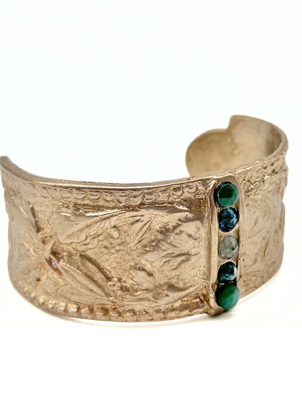 Bronze Sculpted Cuff with set round stones, B144 for wholesale by Lock and Key