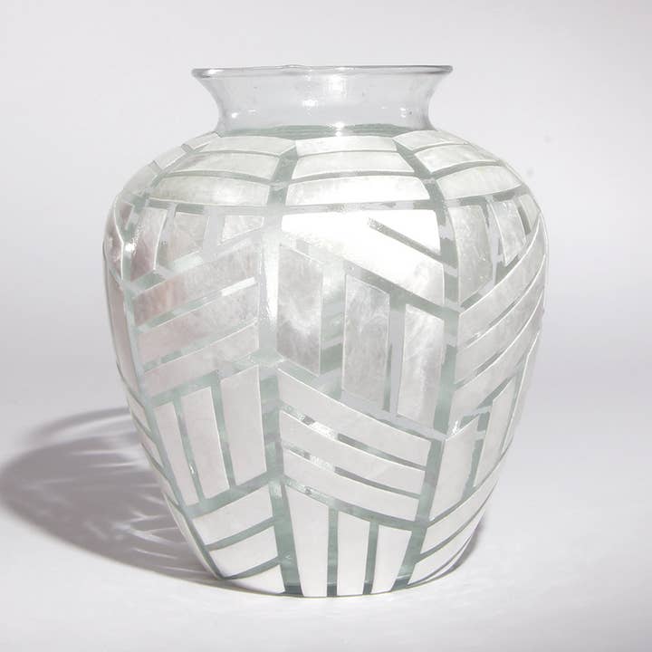 Jarrón de nácar sobre vidrio con diseño Chevron redondo para venta al por mayor de Ithemba