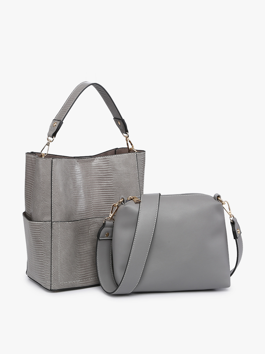 Jen & Co. – Großhandel Henkeltasche – Damen – M1714LZ Abby Lizard 2-in-1-Beuteltasche mit Gitarrengurt0