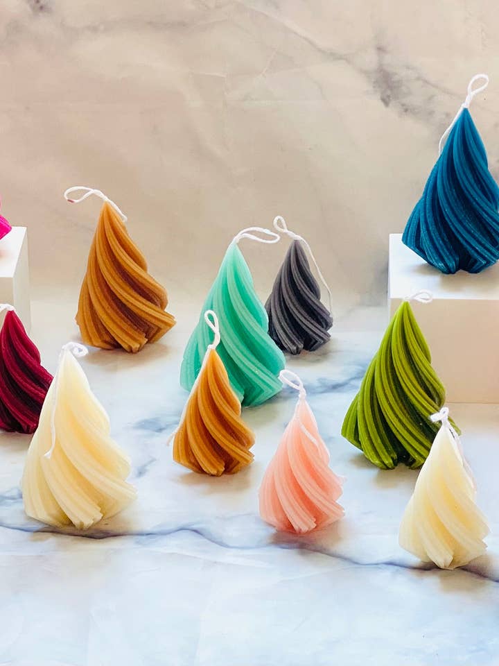 Swirl Christmas Tree Beeswax Candle for wholesale by Maple + Love