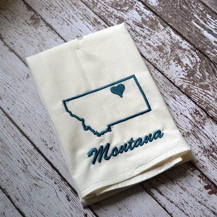 SewMuchMoreStore - Wholesale Tea Towel - State Tea Towel - Dark Teal - Embroidered Floursack Towel2