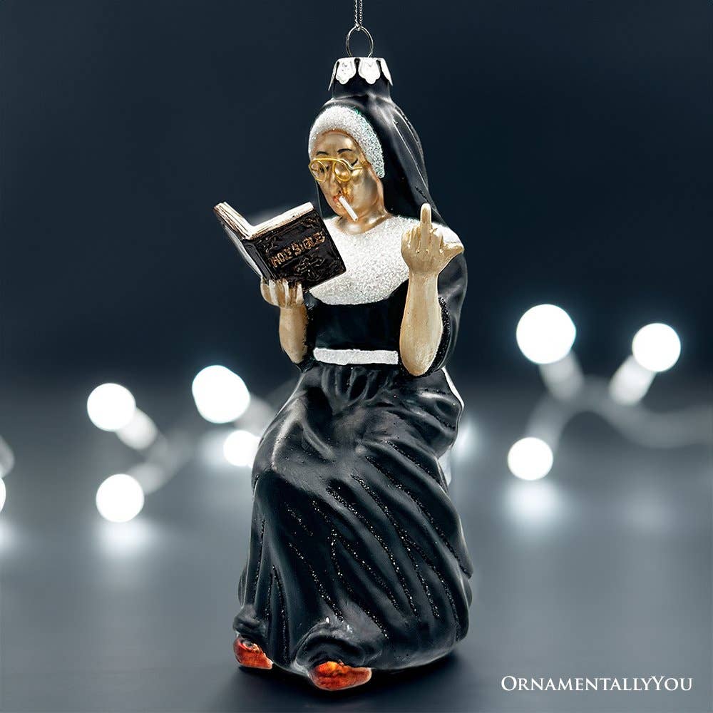 OrnamentallyYou - Wholesale Ornament - Eccentric Gothic Smoking Nun Glass Ornament0