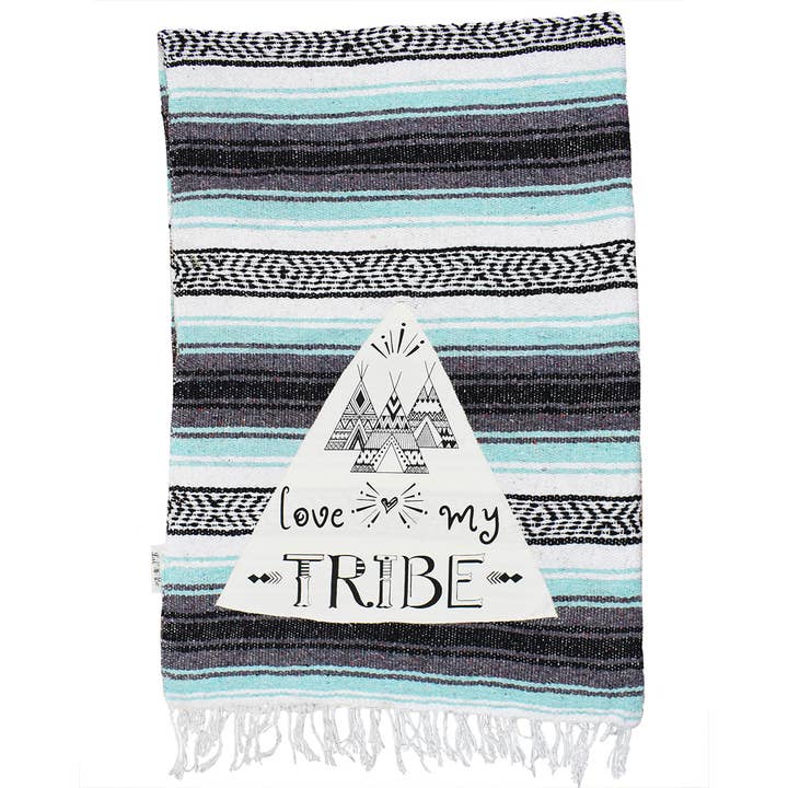 Lil Be - Wholesale Picnic Blanket - Mexican Blanket "Love My Tribe"- Mint | Yoga, Camping, Beach2