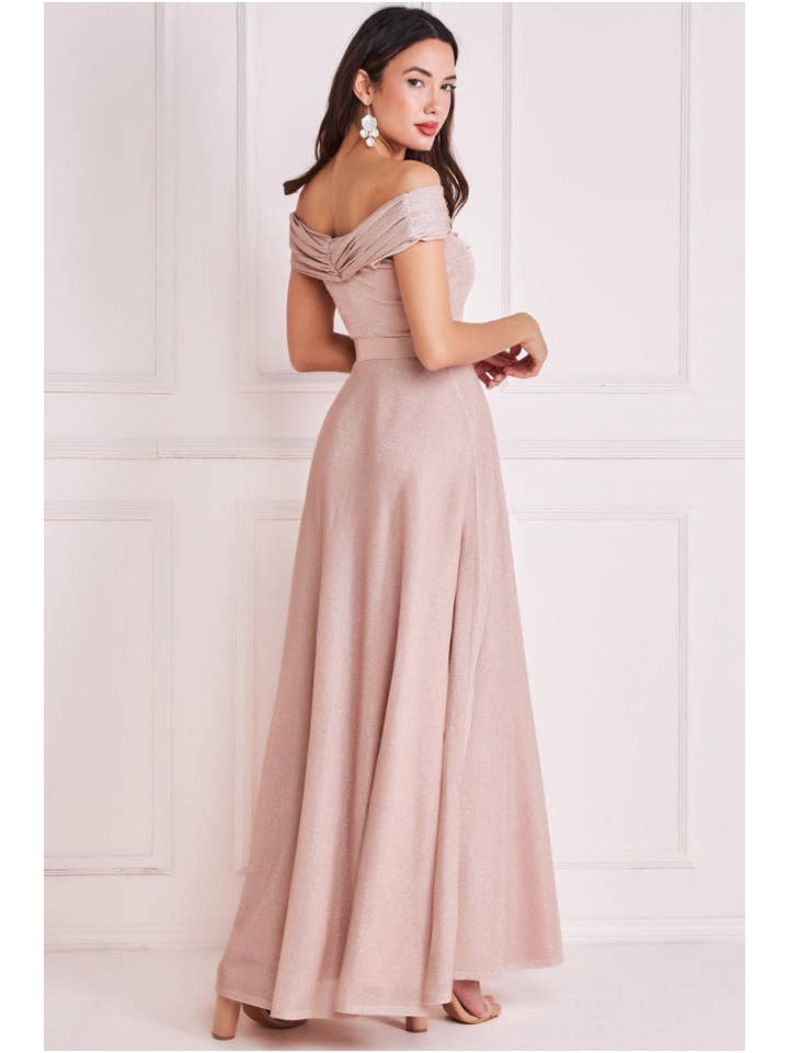 Goddiva – wholesale Gown – Women's – GODDIVA BARDOT PLEATED SKIRT MAXI DRESS DR3859A1