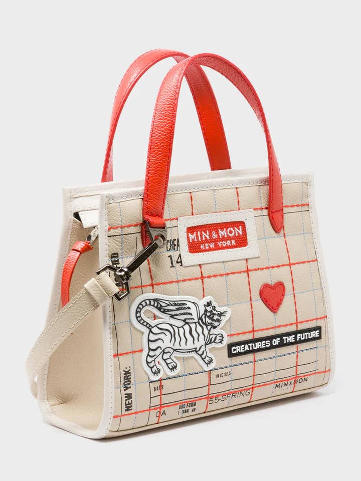 Simon Beige Leather Small Handbag - Lovestitch Design for wholesale by Min & Mon