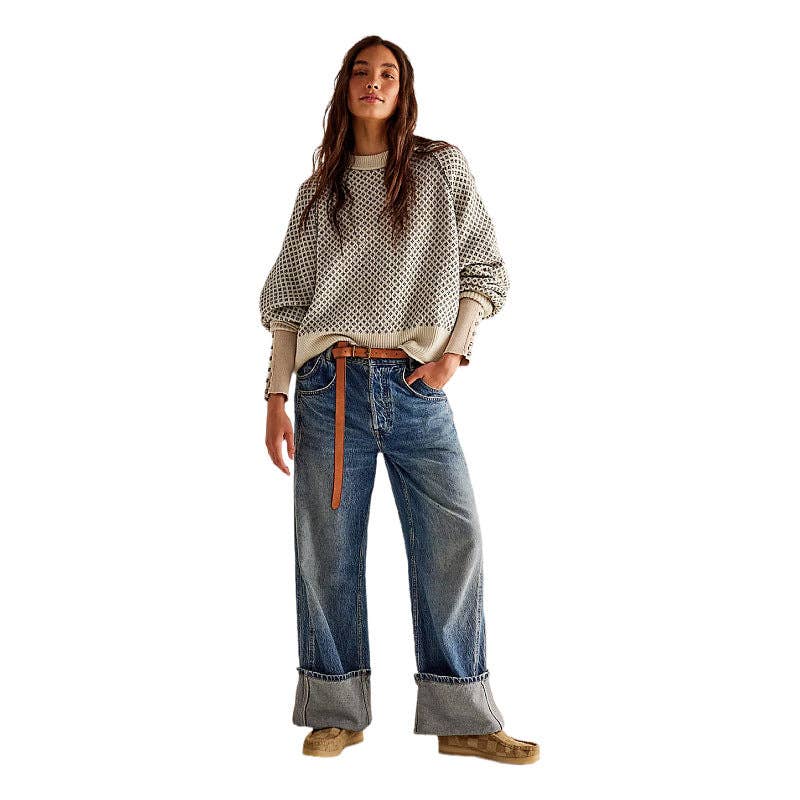 Dipped Shop - Wholesale Knit Sweater - Women's - Simple Jacquard Round Neck Pullover Sweater DPT08112