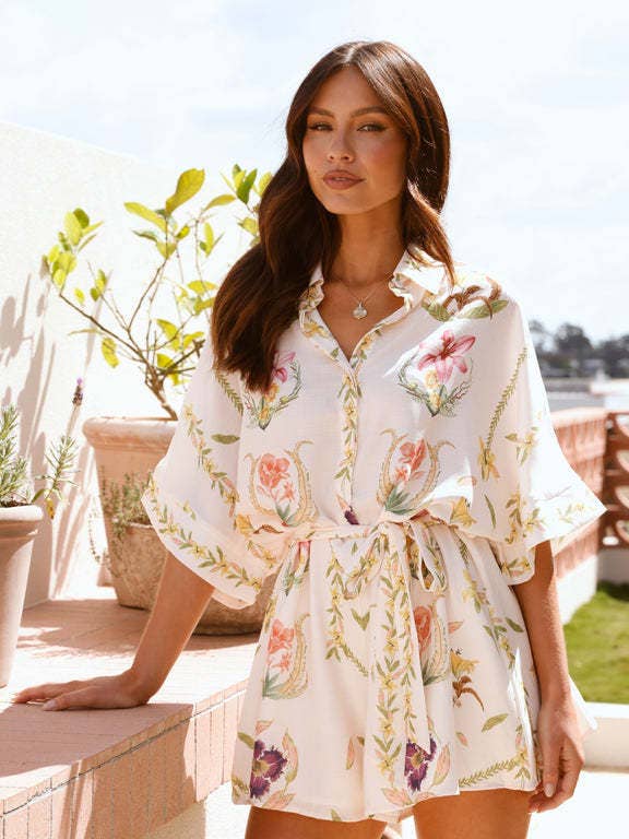 Floral Trio Chic European Romper Belted Flowy Modern for wholesale on Faire2