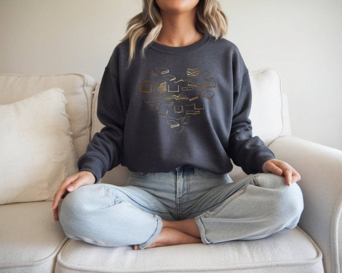 The Obstinate Octopus - Vente Sweat-shirt à imprimés – femme - Sweatshirt « Golden Bronze Ombre Book Heart » pour lecteurs5