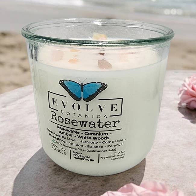 Rocks Tumbler - Vela de Agua de Rosas (Cuarzo Rosa y Piedra de Luna) para venta al por mayor de Evolve Botanica