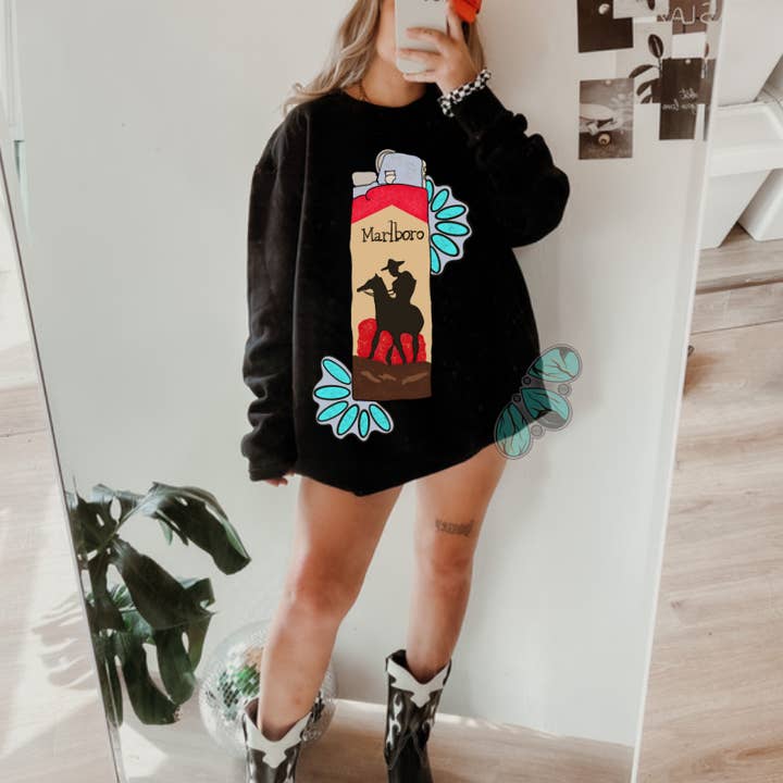 Black - Light My Fire Cowboy Western Graphic for wholesale by The Branded Blue Roan