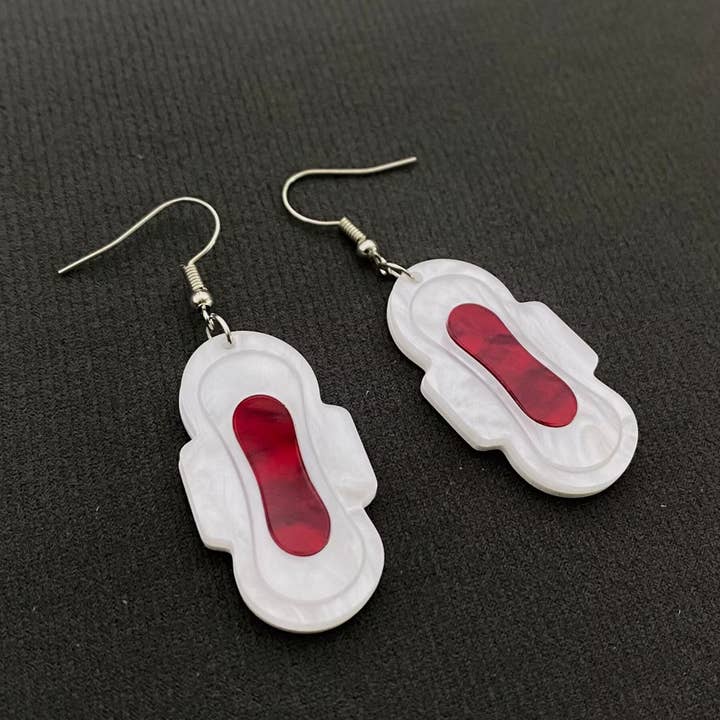 Funny Sanitary Napkin Acrylic Dangle Earrings for wholesale by Mio Queena