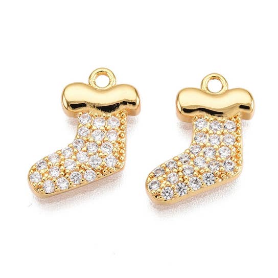 Gold Cubic Zirconia Christmas Stocking Charm for wholesale by The Charm Bar Company