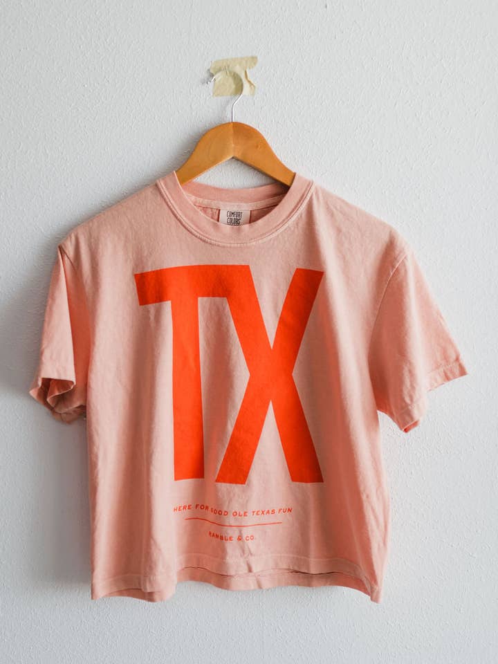 tx | peachy boxy cropped tee for wholesale by Ramble & Company