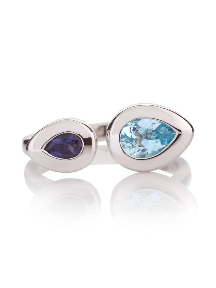 Toi et Moi Silver Ring with Blue Topaz and Iolite for wholesale by Manja