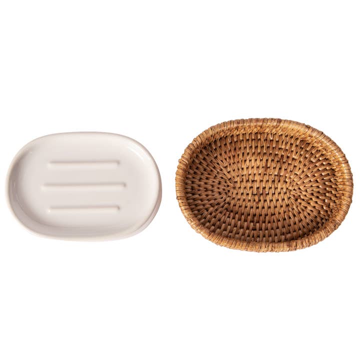 Artifacts Trading Company – Großhandel Badeseifenschale – Artifacts Rattan™ Ovale Seifenschale mit Keramikeinsatz