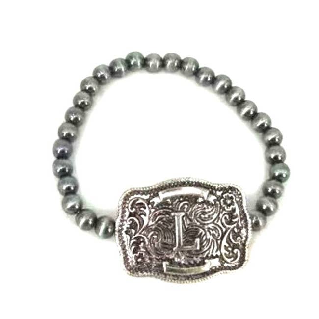 Snowing West - Wholesale Beaded bracelet - Western Buckle Initial Stretch Bracelet8