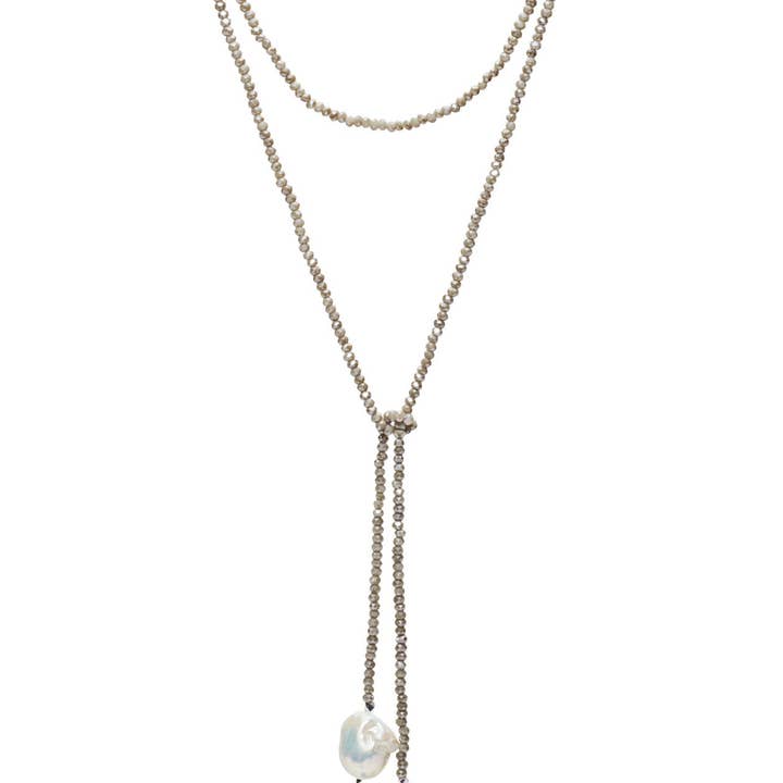 In2 design - Wholesale Y-Neck/Lariat Necklace - Petra Lariat, cement crystals/baroque pearls