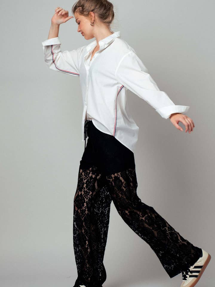 Urban Daizy - Wholesale Button Down Shirt - Women's - Striped Twill Tape Detail Statement Button Shirt12