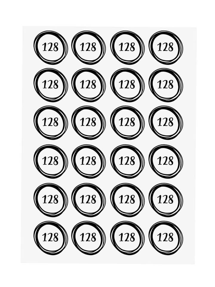 Étiquette de taille à repasser en cercle *128* - A6 pour la vente par Paul und Clara