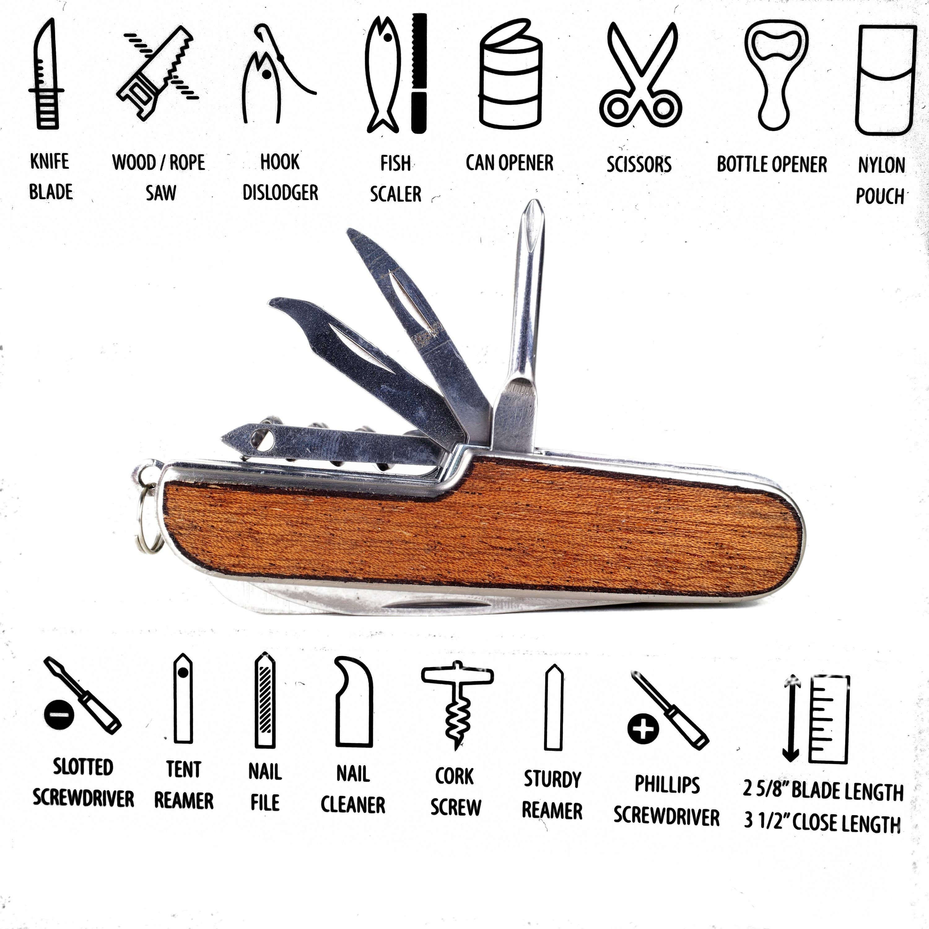 Resolute Star - Wholesale Pocket Knife/Holder - Heavyweight Swiss Army Knife Multi-tool, Mahogany Wood