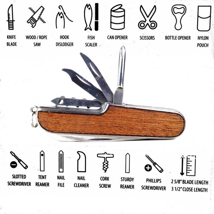 Resolute Star - Wholesale Pocket Knife/Holder - Heavyweight Swiss Army Knife Multi-tool, Mahogany Wood